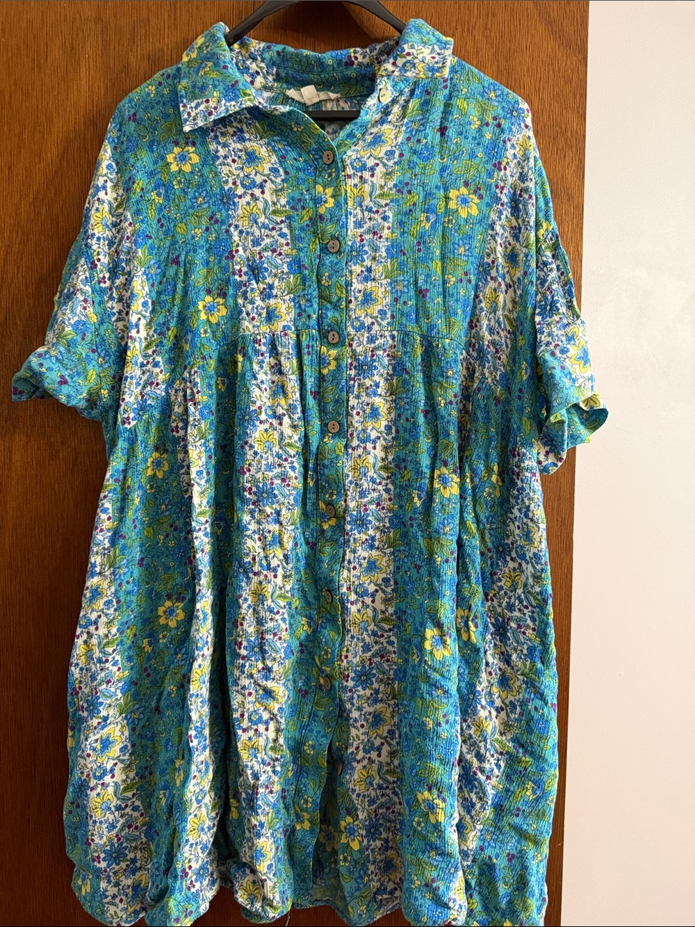 Easel Teal Floral Button-Up Dress